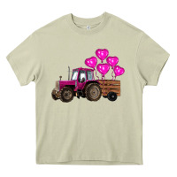 Mossy valentines day pink tractor with pink heart balloo Heavy Core Tee - RanaPortraitStore
