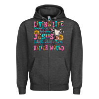 Charcoal Heather living life somewhere between jesus take the wheel Zipper Hoodie - AdoDesignShop