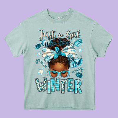 Just A Girl Who Loves Winter Afro Messy Bun Heavy Core Tee Designed By Texasbilliewilder