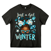 Asphalt just a girl who loves winter afro messy bun Heavy Core Tee - texasbilliewilder
