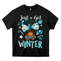 Black just a girl who loves winter afro messy bun Heavy Core Tee - texasbilliewilder
