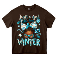 Chocolate Brown just a girl who loves winter afro messy bun Heavy Core Tee - texasbilliewilder