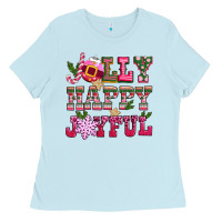 Baby Blue jolly happy joyful pink christmas Ladies Tee - CowGirlArtShop