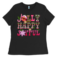 Black jolly happy joyful pink christmas Ladies Tee - CowGirlArtShop