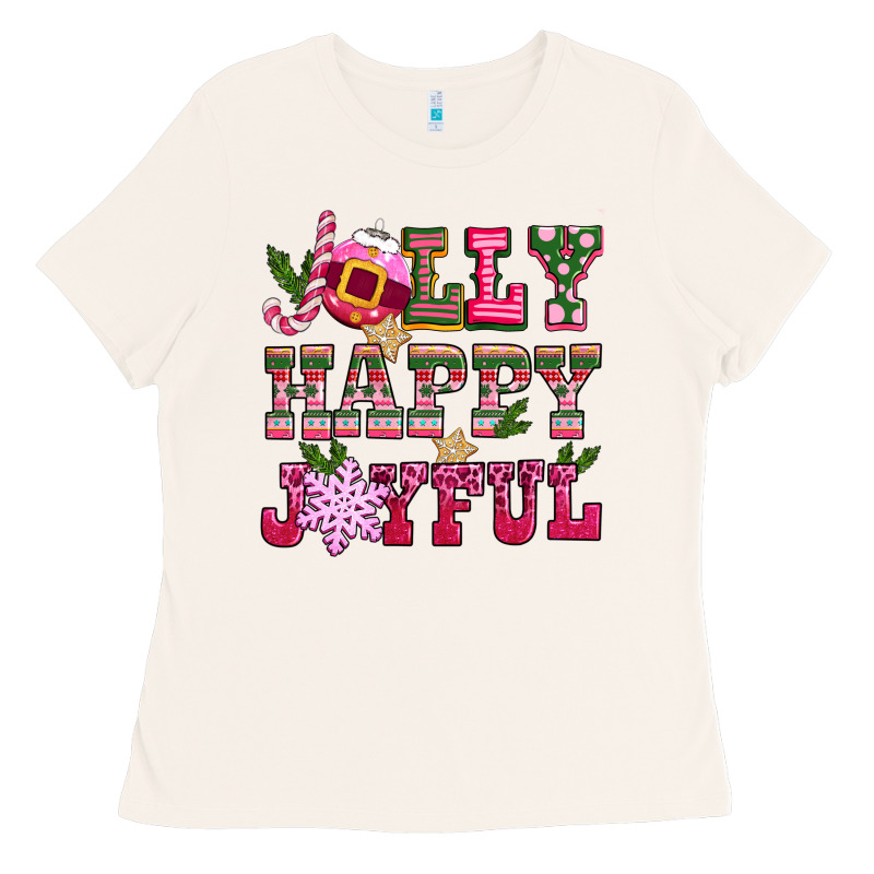 Jolly Happy Joyful Pink Christmas Ladies Tee by CowGirlArtShop | Teevron