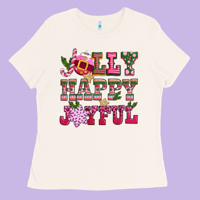 Jolly Happy Joyful Pink Christmas Ladies Tee Designed By Cowgirlartshop