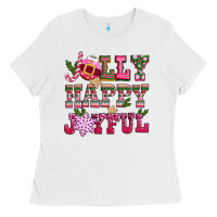 White jolly happy joyful pink christmas Ladies Tee - CowGirlArtShop