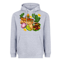 Heather Grey burrito  with sombrero and union with cactus Heavyweight Hoodie - AdoDesignShop