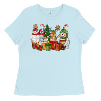 Baby Blue christmas polar bear reindeer and snowman coffee c Ladies Tee - CowGirlArtShop
