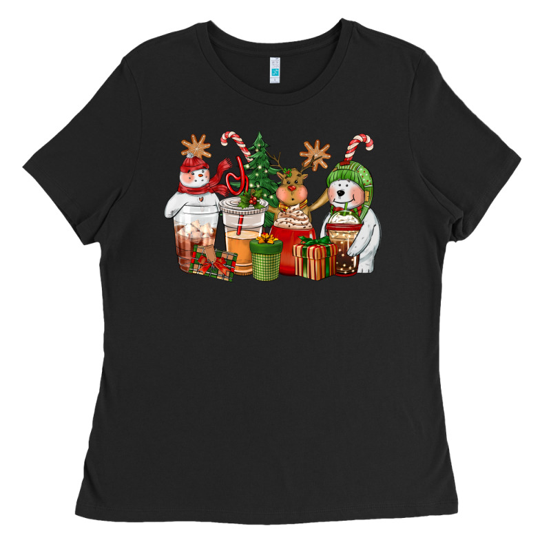 Christmas Polar Bear Reindeer And Snowman Coffee C Ladies Tee by CowGirlArtShop | Teevron