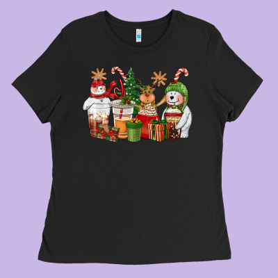 Christmas Polar Bear Reindeer And Snowman Coffee C Ladies Tee Designed By Cowgirlartshop