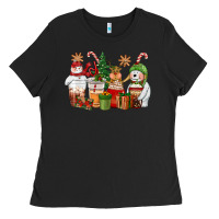 Black christmas polar bear reindeer and snowman coffee c Ladies Tee - CowGirlArtShop