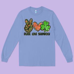 Peace Love Shamrock Long Sleeve Tee Designed By Fadigitalartstudio