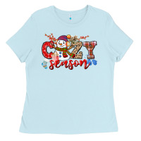 Baby Blue cozy season snowman Ladies Tee - CowGirlArtShop
