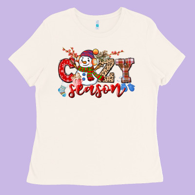 Cozy Season Snowman Ladies Tee Designed By Cowgirlartshop