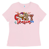 Bubblegum Pink cozy season snowman Ladies Tee - CowGirlArtShop