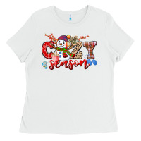 White cozy season snowman Ladies Tee - CowGirlArtShop