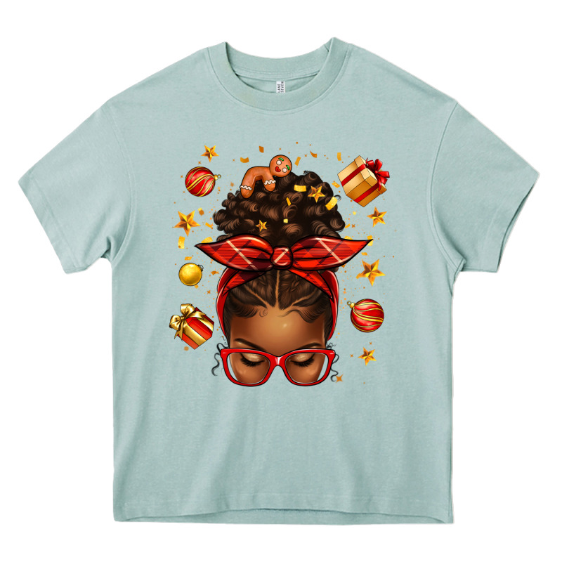Christmas Afro Messy Bun Heavy Core Tee by texasbilliewilder | Teevron