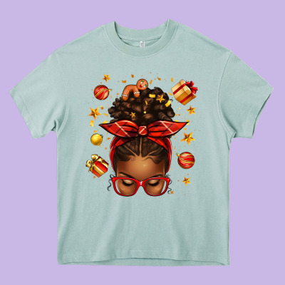 Christmas Afro Messy Bun Heavy Core Tee Designed By Texasbilliewilder