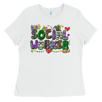 White social worker mardi gras cowgirl Ladies Tee - CowGirlArtShop