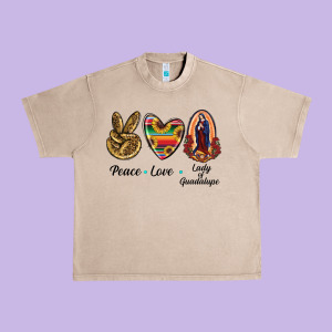 Peace Love Lady Of Guadalupe Urban Heavy Tee Designed By Ranaportraitstore