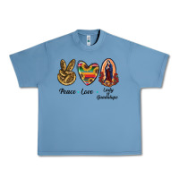 Pebble Blue Peace Love Lady Of Guadalupe Urban Heavy Tee - RanaPortraitStore
