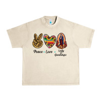 Sandshell Peace Love Lady Of Guadalupe Urban Heavy Tee - RanaPortraitStore