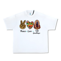 White Peace Love Lady Of Guadalupe Urban Heavy Tee - RanaPortraitStore