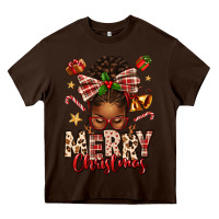 Chocolate Brown merry christmas afro messy bun Heavy Core Tee - texasbilliewilder