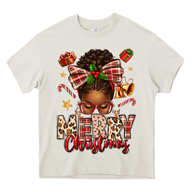 Merry Christmas Afro Messy Bun Heavy Core Tee by texasbilliewilder | Teevron