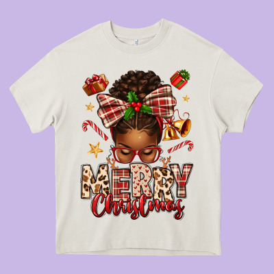 Merry Christmas Afro Messy Bun Heavy Core Tee Designed By Texasbilliewilder