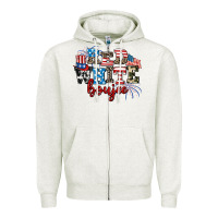Oatmeal Heather Red whıte boujee Zipper Hoodie - AdoDesignShop