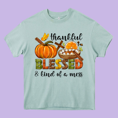 Thankful Blessed And Kind Of A Mess Heavy Core Tee Designed By Nancycooperartshop