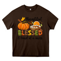 Chocolate Brown Thankful blessed and kind of a mess Heavy Core Tee - NancyCooperArtShop