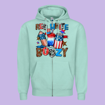 Red White Boozy Zipper Hoodie Designed By Adodesignshop
