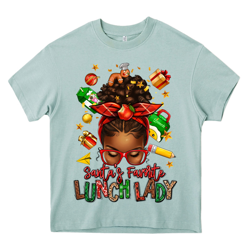 Santas Favorite Lunch Lady Afro Messy Bun Heavy Core Tee by texasbilliewilder | Teevron
