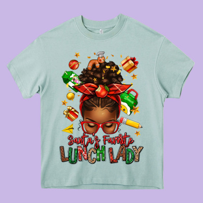 Santas Favorite Lunch Lady Afro Messy Bun Heavy Core Tee Designed By Texasbilliewilder