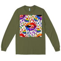 Army Green Pride lgbtq lips and heart lollipop seamless patte Long Sleeve Tee - BundleAndBundleShop