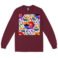 Burgundy Pride lgbtq lips and heart lollipop seamless patte Long Sleeve Tee - BundleAndBundleShop
