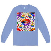 Colony Blue Pride lgbtq lips and heart lollipop seamless patte Long Sleeve Tee - BundleAndBundleShop