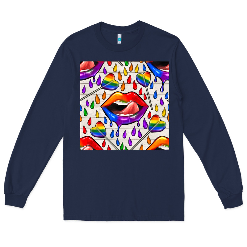 Pride Lgbtq Lips And Heart Lollipop Seamless Patte Long Sleeve Tee by BundleAndBundleShop | Teevron