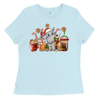 Baby Blue hippopotamus coffee cups christmas Ladies Tee - CowGirlArtShop