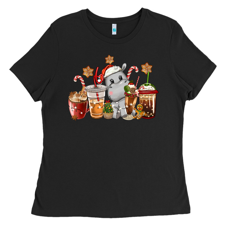 Hippopotamus Coffee Cups Christmas Ladies Tee by CowGirlArtShop | Teevron