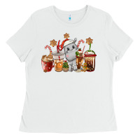 White hippopotamus coffee cups christmas Ladies Tee - CowGirlArtShop