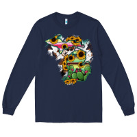 Navy Cowhide Michigan map Long Sleeve Tee - RanaPortraitStore