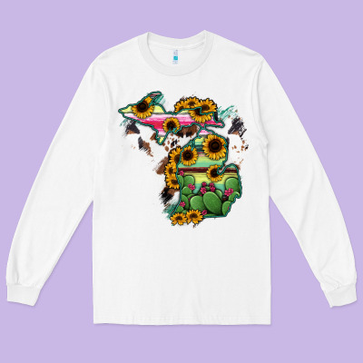 Cowhide Michigan Map Long Sleeve Tee Designed By Ranaportraitstore