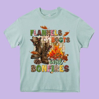 Flannels Boots And Bonfires Heavy Core Tee Designed By Nancycooperartshop
