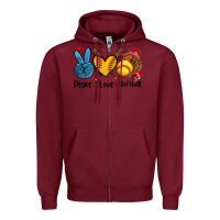 Burgundy peace love  softball Zipper Hoodie - AdoDesignShop