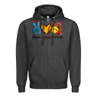 Charcoal Heather peace love  softball Zipper Hoodie - AdoDesignShop