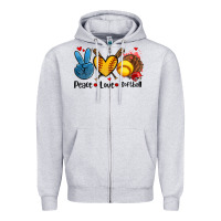 Heather Grey peace love  softball Zipper Hoodie - AdoDesignShop